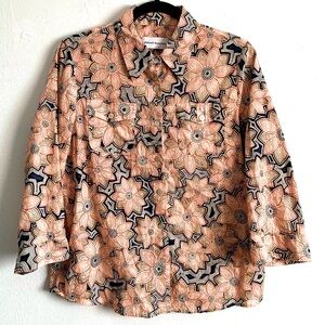 Alfred Dunner Vintage 100% Cotton Floral Print Buttoned Short Sleeves Shirt